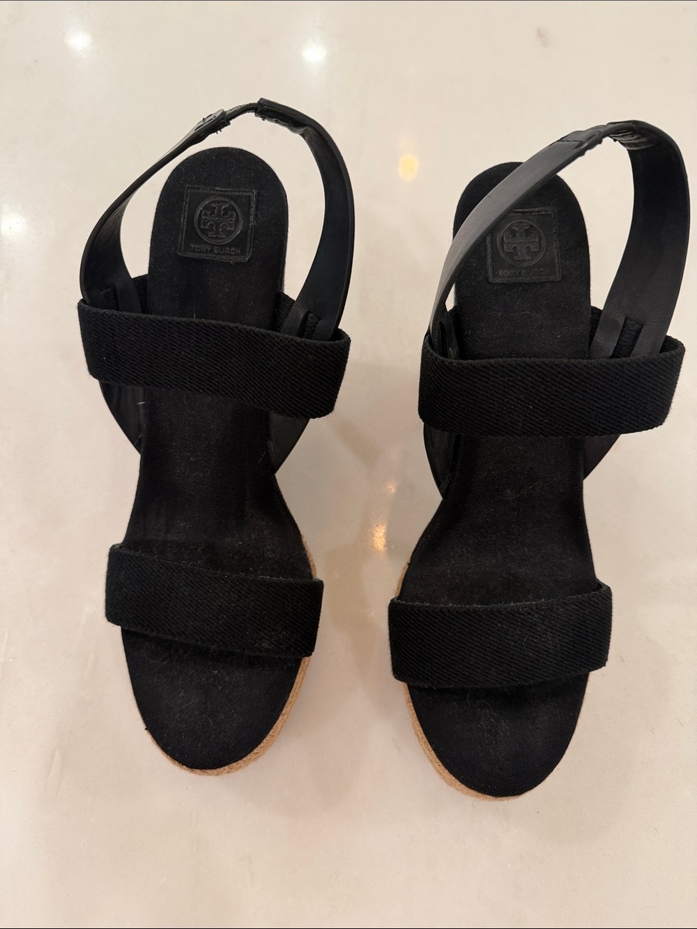 Tory Burch Black Wedge Two-Band Slingback Sandals size 9